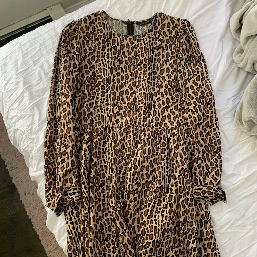 zara long sleeve leopard babydoll dress